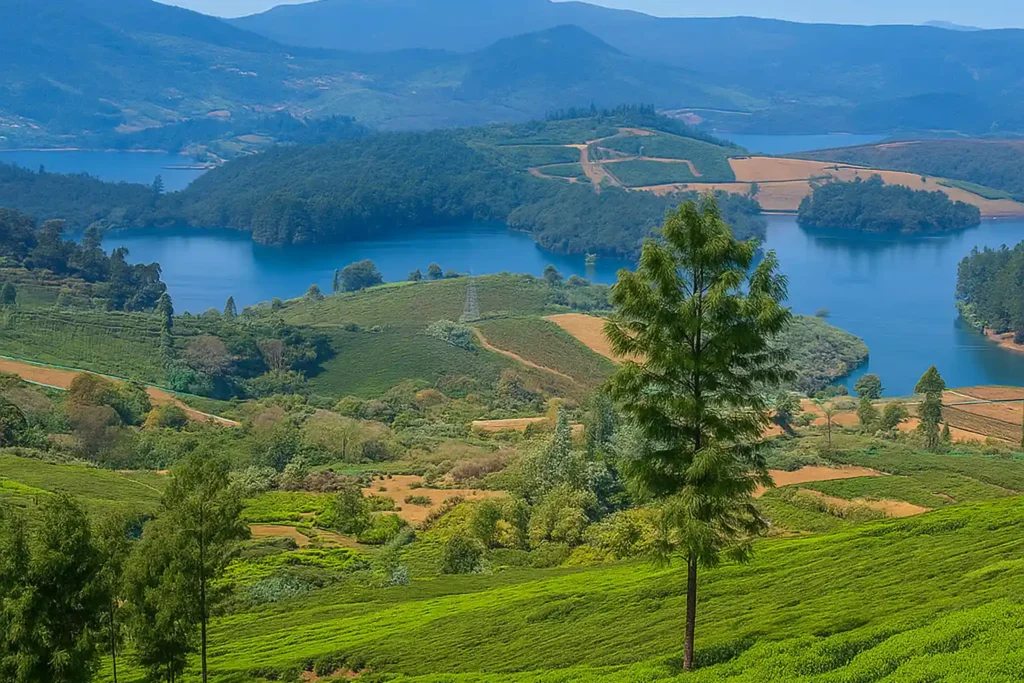 Guests exploring lush green gardens near a cottage at the best stays in Ooty.